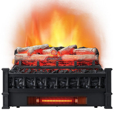 20 Inch Electric Fireplace Heater with Realistic Birchwood Ember Bed-Black - Free Shipping 