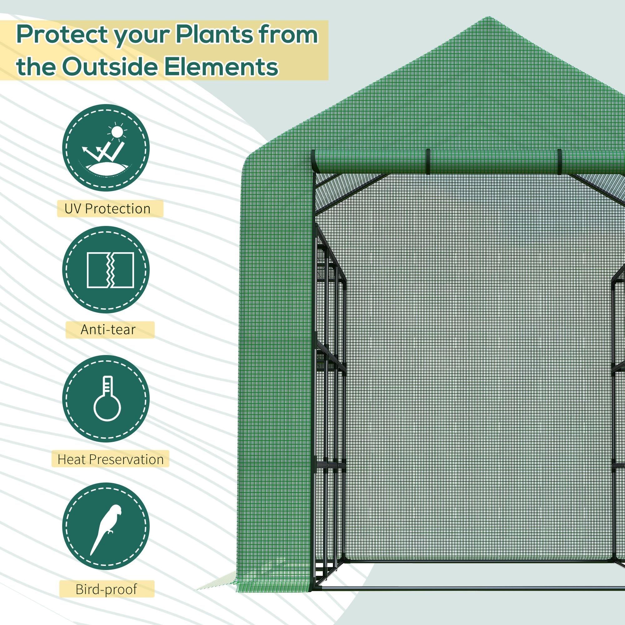 Outsunny 8' x 6' x 7' Portable Walk-In Greenhouse Hot House with 18 Shelves,  Water/UV Resistant Weather Cover, & Roll Up Door 