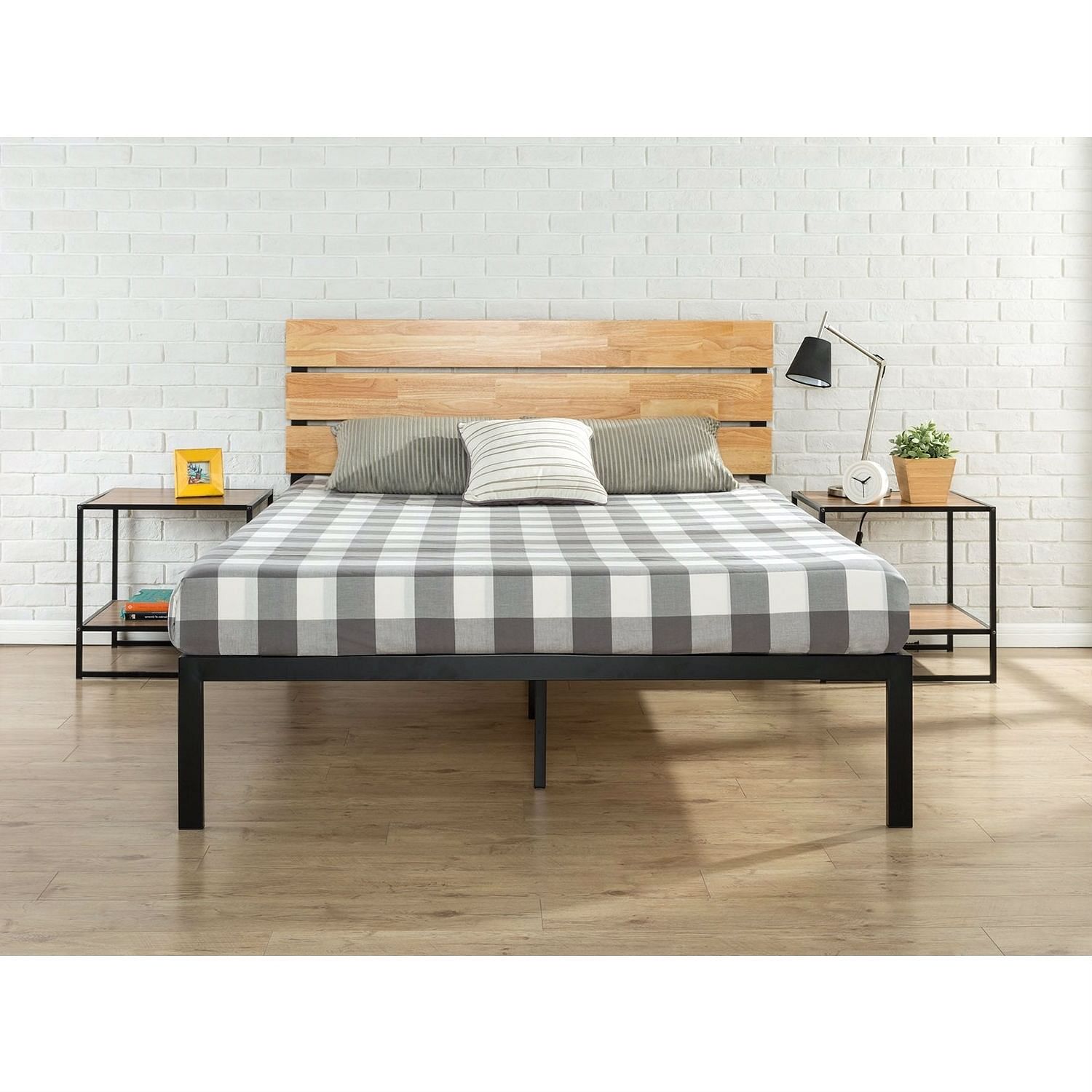 Full size Metal Platform Bed Frame with Wood Slats and Headboard - Free Shipping