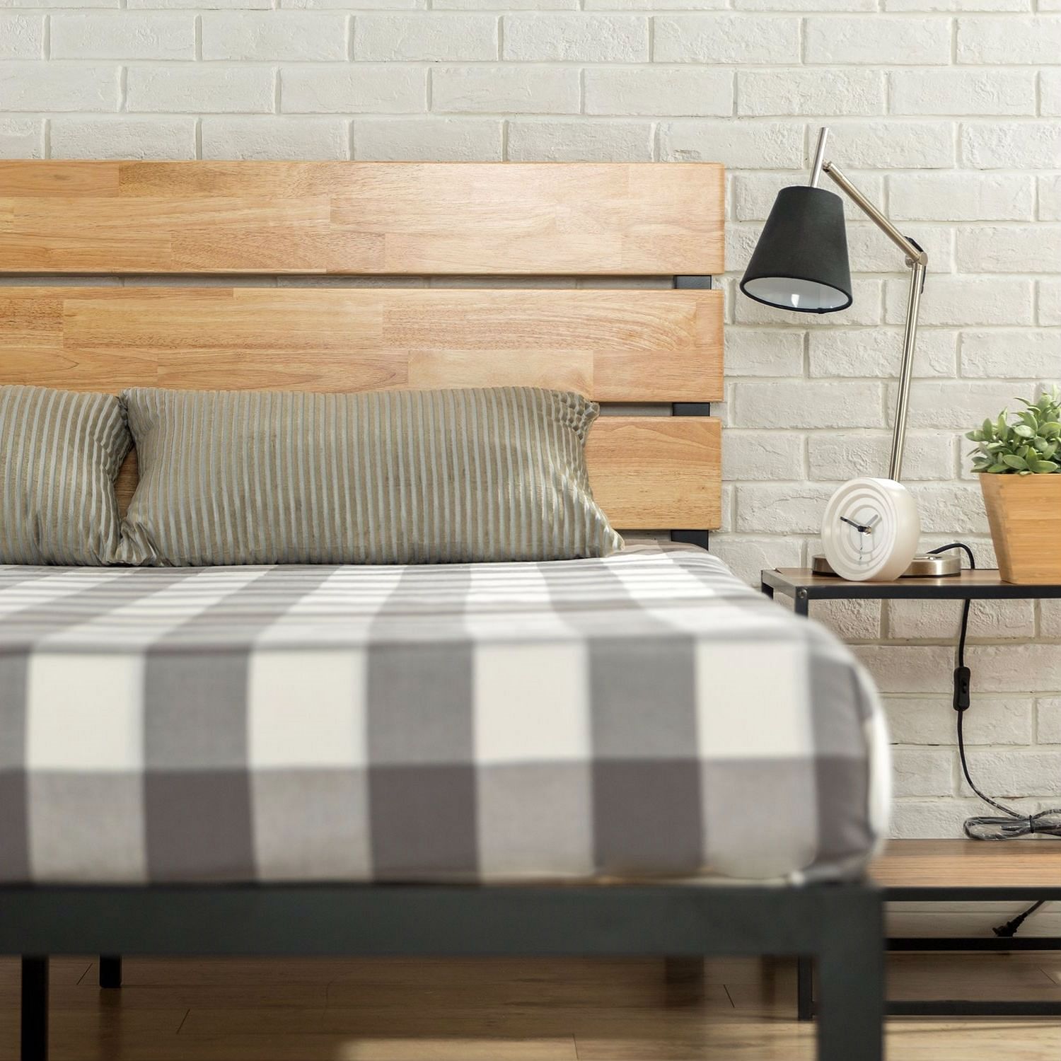 Full size Metal Platform Bed Frame with Wood Slats and Headboard - Free Shipping