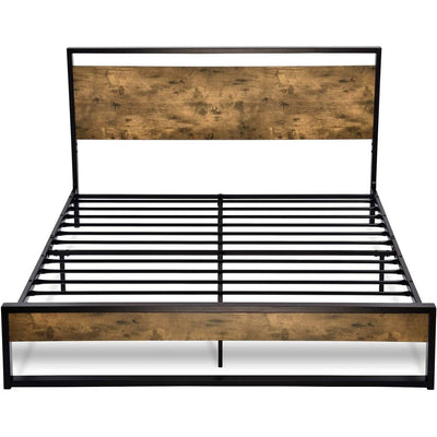 Full size Metal Wood Platform Bed Frame with Industrial Headboard - Free Shipping 