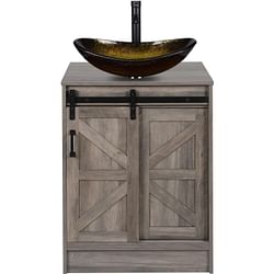 Modern Bathroom Vanity in Rustic Farmhouse Wood Finish with Gold Glass Sink - Free Shipping