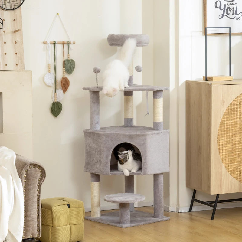 54 Inch Cat Tree with Large Condo, Top Perch, Sisal Scratching Posts, Dangling Toy Ball,Light Grey