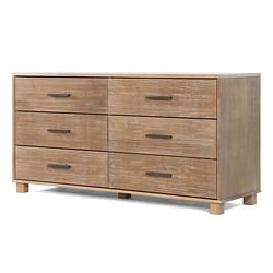 Modern Farmhouse Solid Wood 6 Drawer Double Dresser in Rustic Pine Finish - Free Shipping 