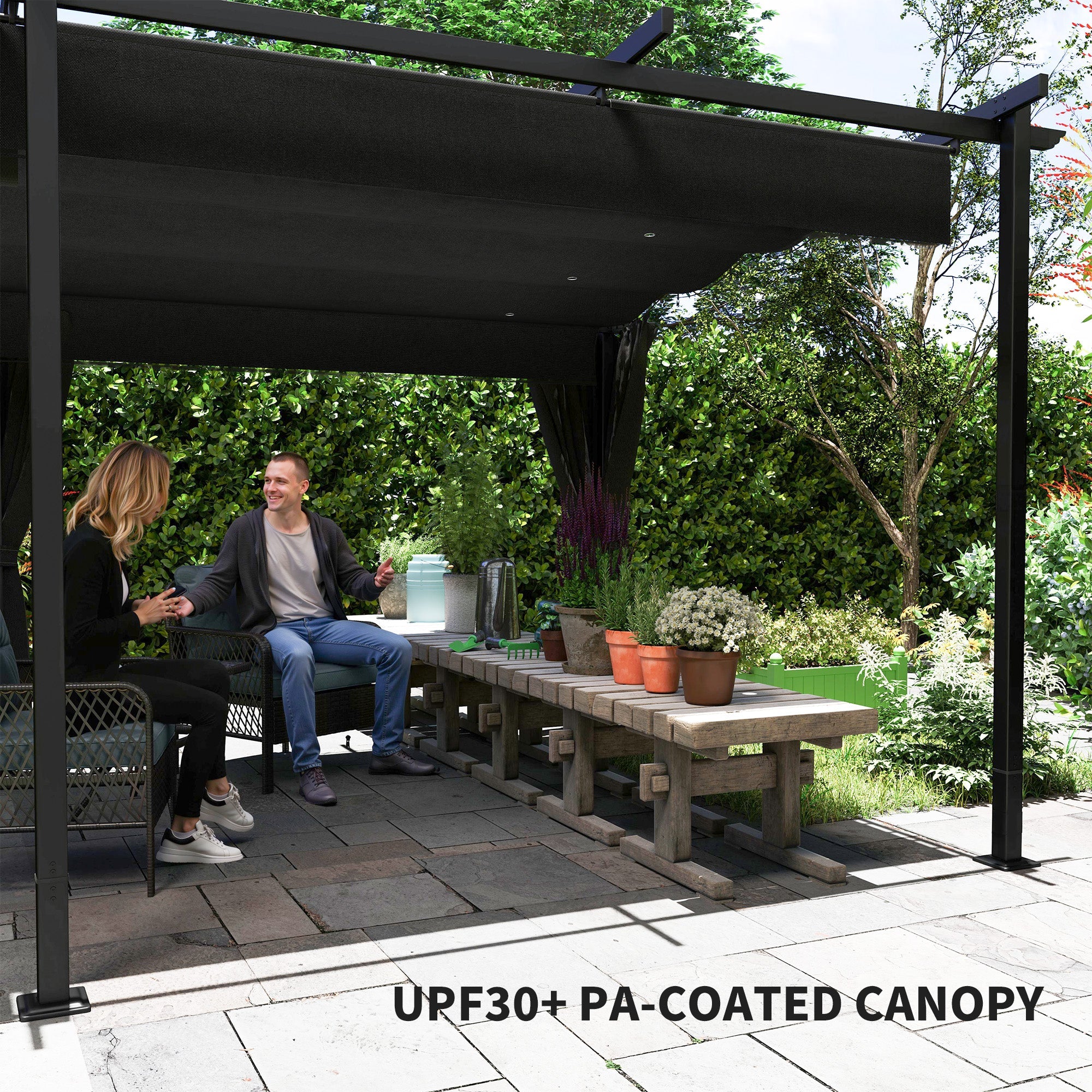 Outsunny 10' x 20' Metal Retractable Pergola Canopy with Sidewalls, Outdoor Gazebo UPF30+ Sun Shade Shelter for Garden, Deck 