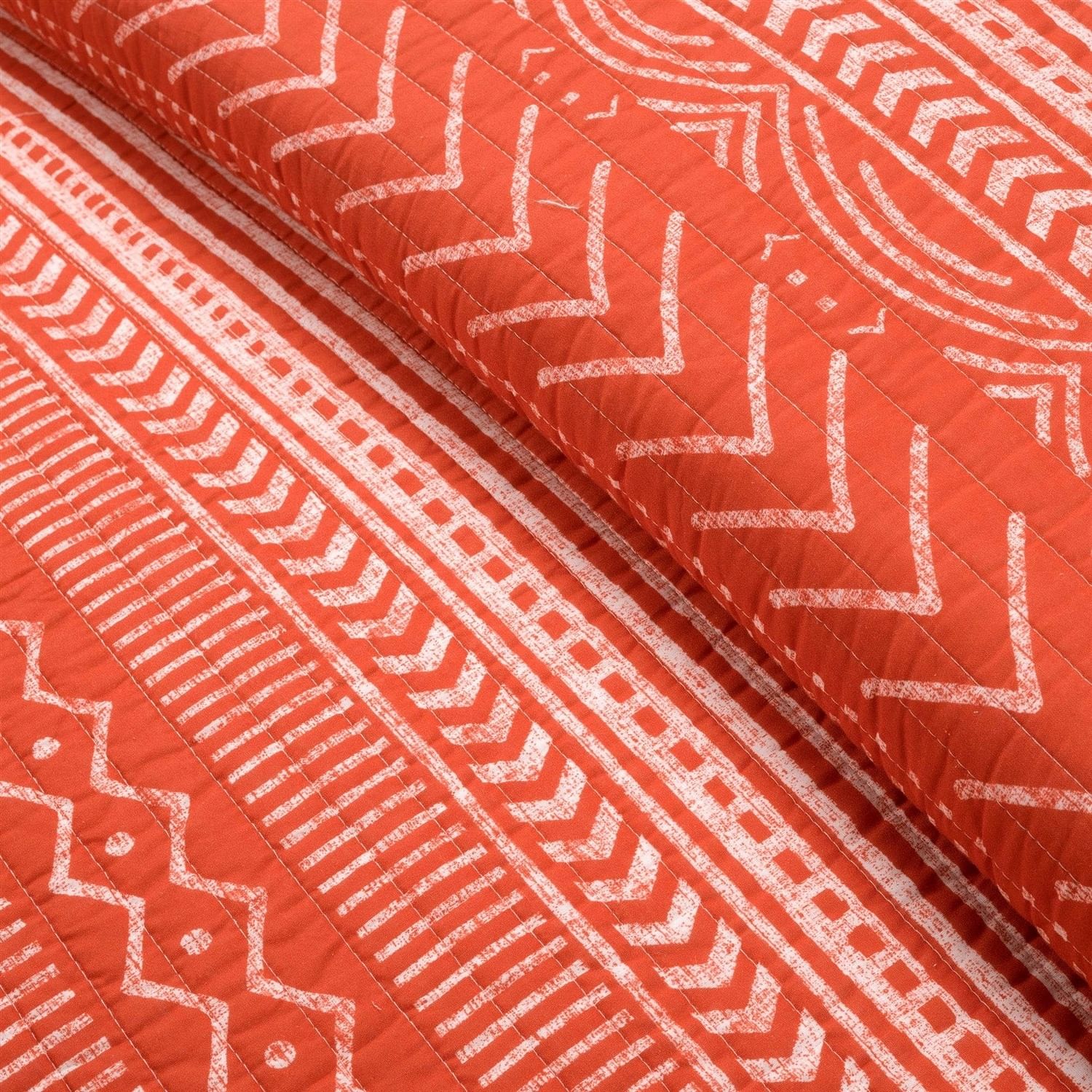 Full/Queen Scandinavian Chevron Orange White Stripe Reversible Cotton Quilt Set - Free Shipping 