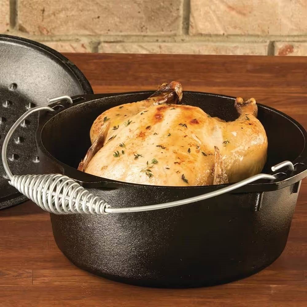 5-Quart Seasoned Cast Iron Dutch Oven with Lid and Spiral Wire Handle - Free Shipping 
