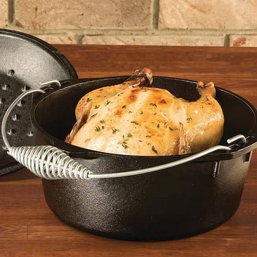 5-Quart Seasoned Cast Iron Dutch Oven with Lid and Spiral Wire Handle - Free Shipping 
