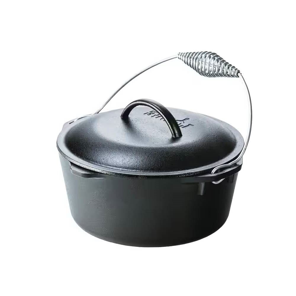 5-Quart Seasoned Cast Iron Dutch Oven with Lid and Spiral Wire Handle - Free Shipping 
