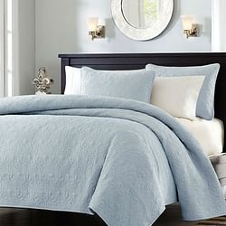 Full / Queen size Quilted Bedspread Coverlet with 2 Shams in Light Blue - Free Shipping