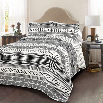 3 Piece Scandinavian Black White Reversible Cotton Set in Full/Queen - Free Shipping 