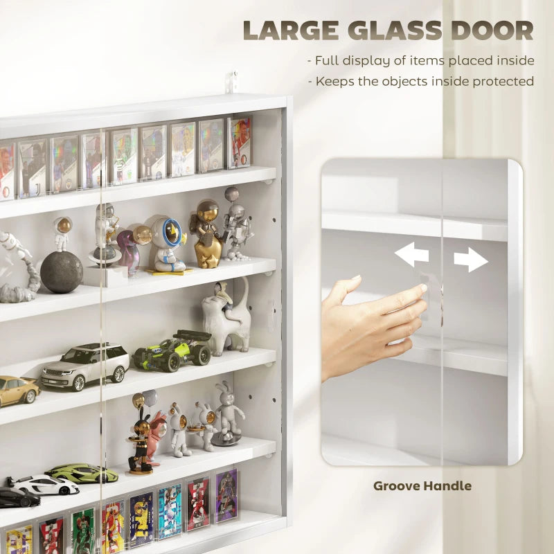 5-Tier Display Cabinet, Shot Glass Display Case, Glass Curio Cabinet with 2 Glass Doors and 4 Adjustable Shelves, White