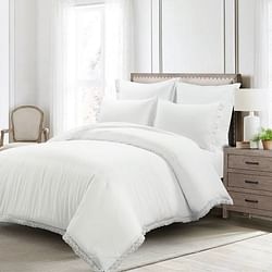 Full/Queen size White 5-Piece Lightweight Comforter Set with Lace Trim - Free Shipping 