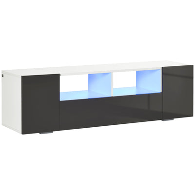 HOMCOM TV Unit for 60 Inch TVs LED Lights Storage Shelves Modern Grey Spacious Living Room Furniture 