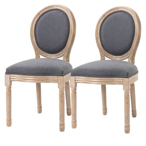 Set of 2 Vintage Upholstered Armless Curved Back Dining Chairs Grey Wash - Free Shipping 