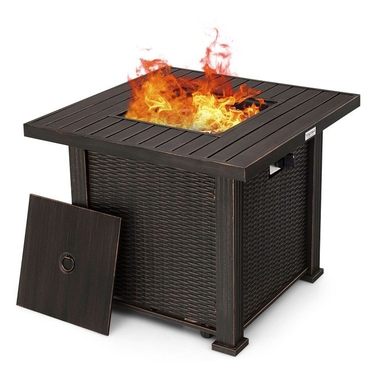 Outdoor Square Propane Gas Fire Pit Table with Adjustable Flame - Free Shipping