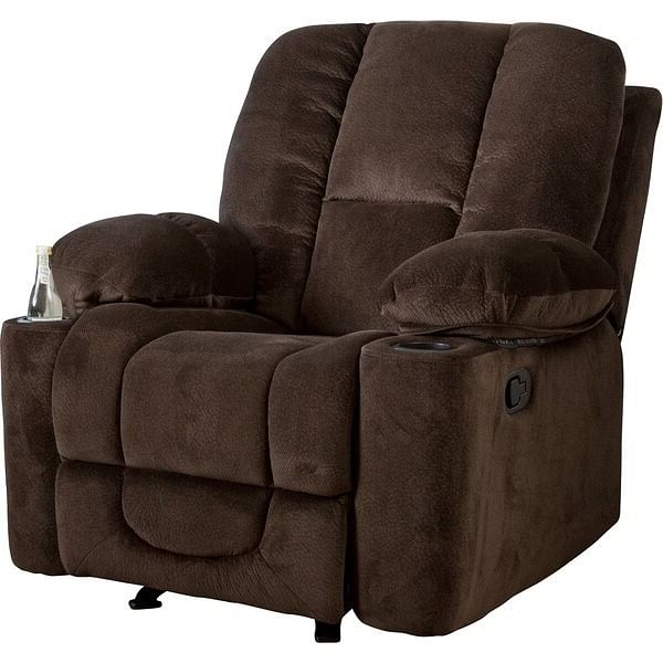 Traditional Upholstered Manual Reclining Sofa Chair w/ 2 Cup Holders and Footrest Brown - Free Shipping