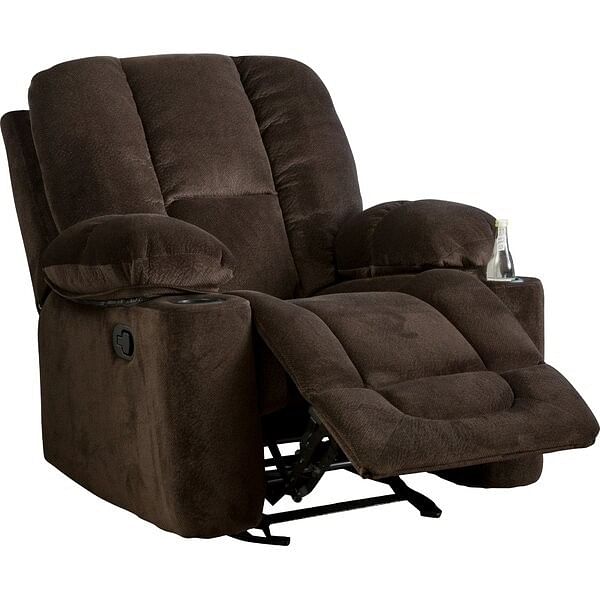 Traditional Upholstered Manual Reclining Sofa Chair w/ 2 Cup Holders and Footrest Brown - Free Shipping