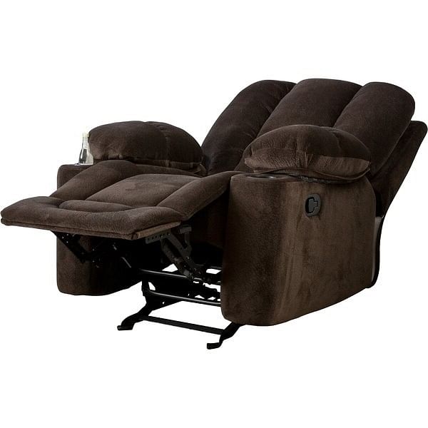 Traditional Upholstered Manual Reclining Sofa Chair w/ 2 Cup Holders and Footrest Brown - Free Shipping