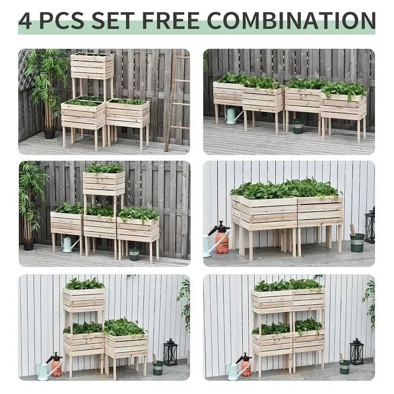 Farmhouse 4 Piece Wooden Elevated Raised Garden Bed Planter Box - Free Shipping 