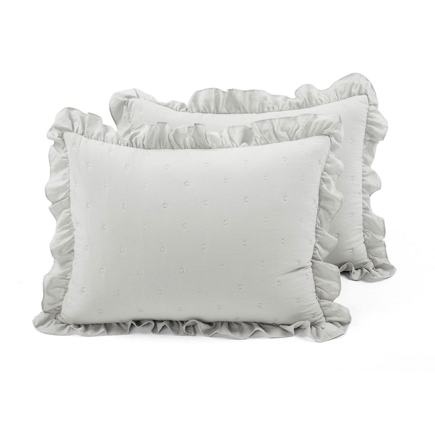 King Size Lightweight Grey Ruffle Reversible Oversized 3 Piece Quilt Set - Free Shipping 