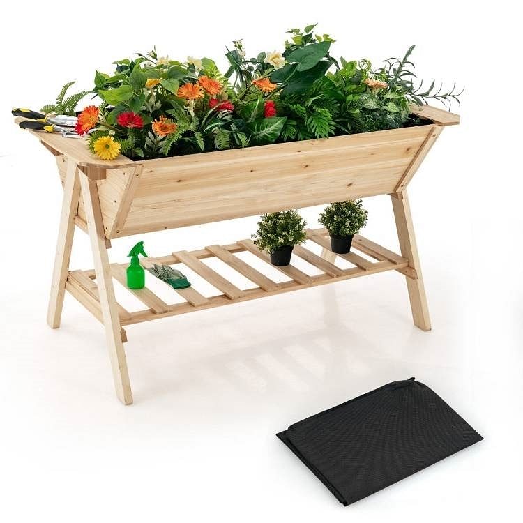 Farmhouse 2 Tier Large Outdoor Natural Wooden 5-ft Raised Garden Bed Planter Box - Free Shipping 