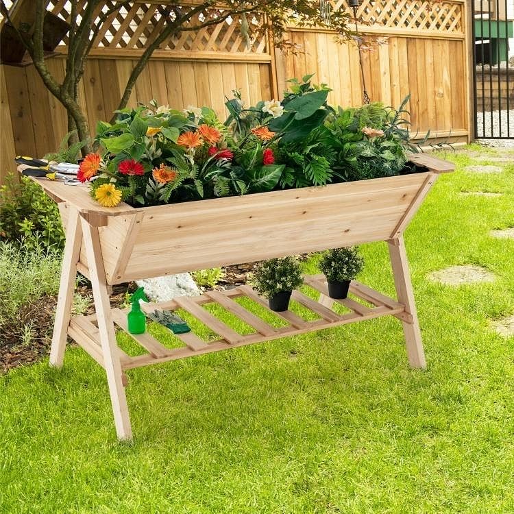 Farmhouse 2 Tier Large Outdoor Natural Wooden 5-ft Raised Garden Bed Planter Box - Free Shipping 