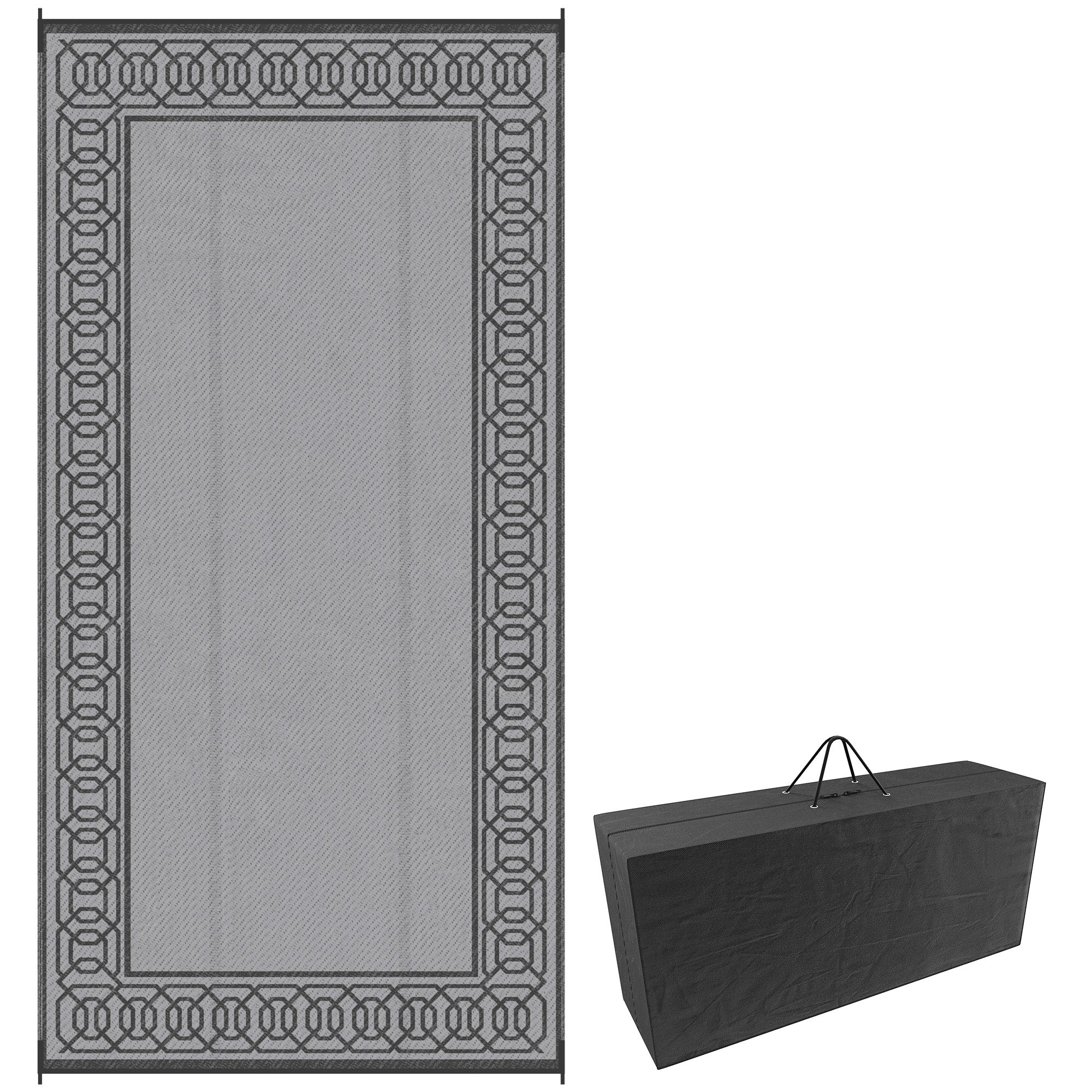 Outsunny 9' x 18' Portable Outdoor Rug Reversible Waterproof Mat with Carry Bag for RV Backyard Deck Black 