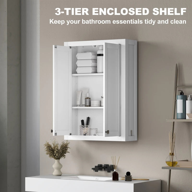 Bathroom Cabinet Wall Mounted, Modern Bathroom Wall Cabinet with 2 Doors and 2 Adjustable Shelves, White