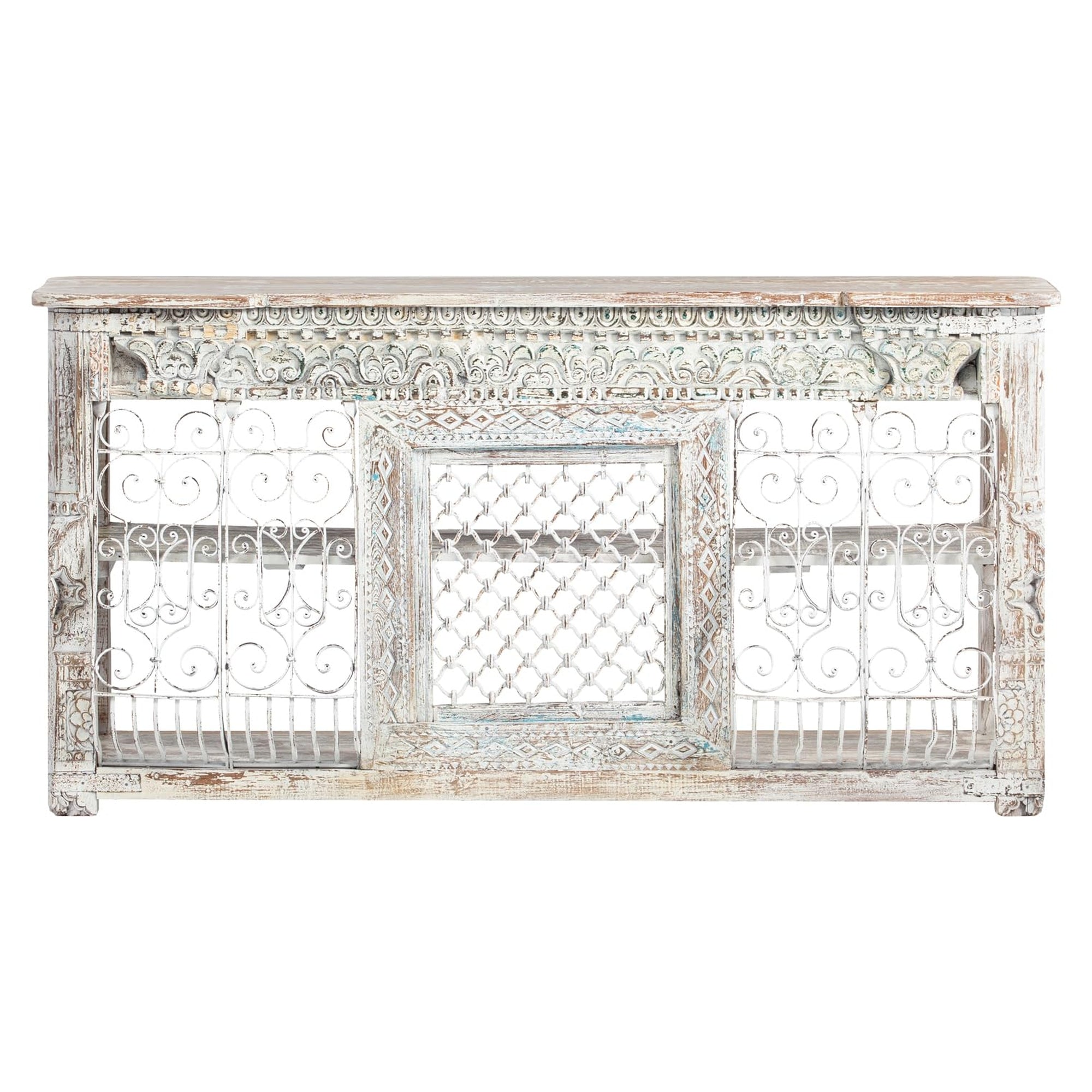 Jali Wooden Console, Wrought Iron Panel 
