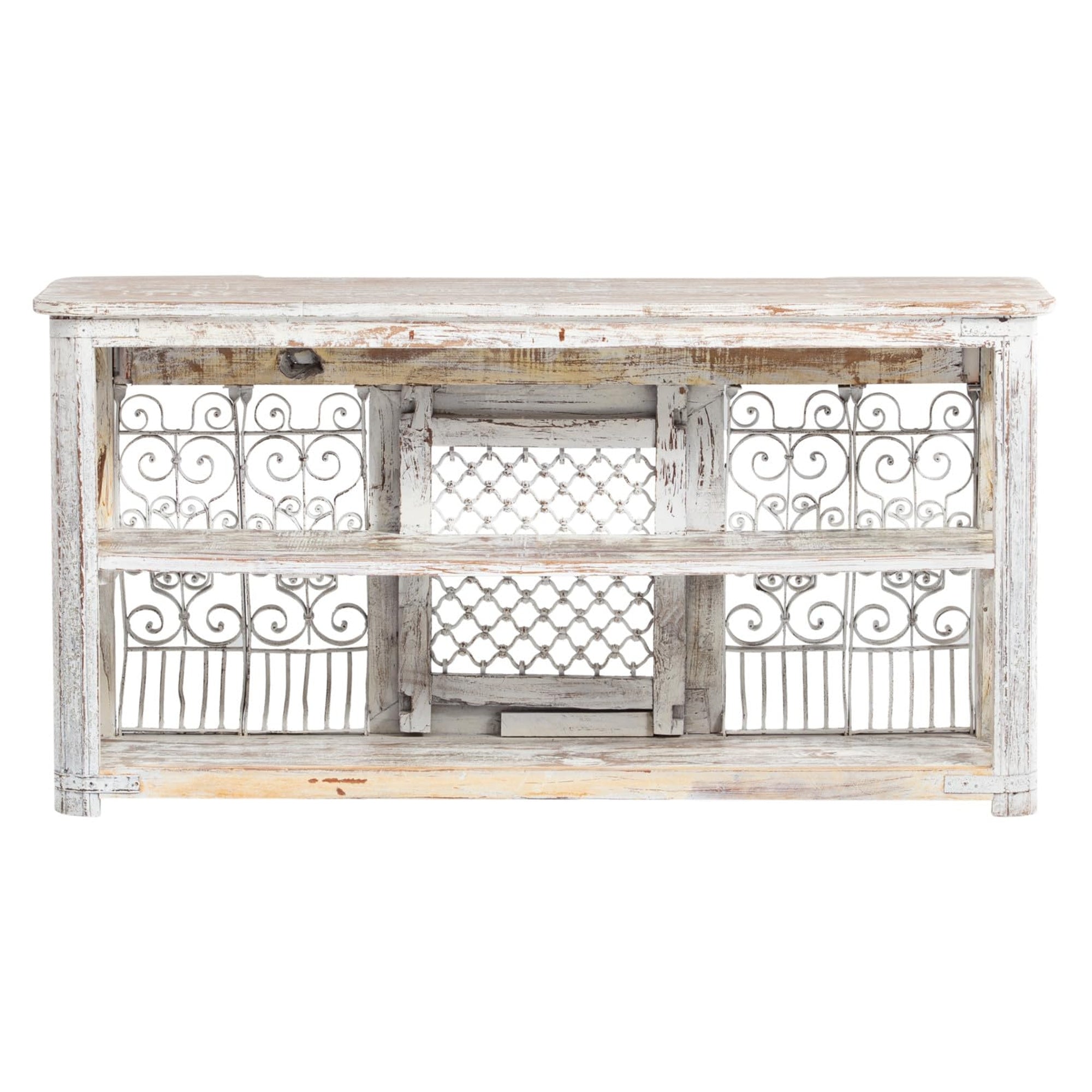 Jali Wooden Console, Wrought Iron Panel 