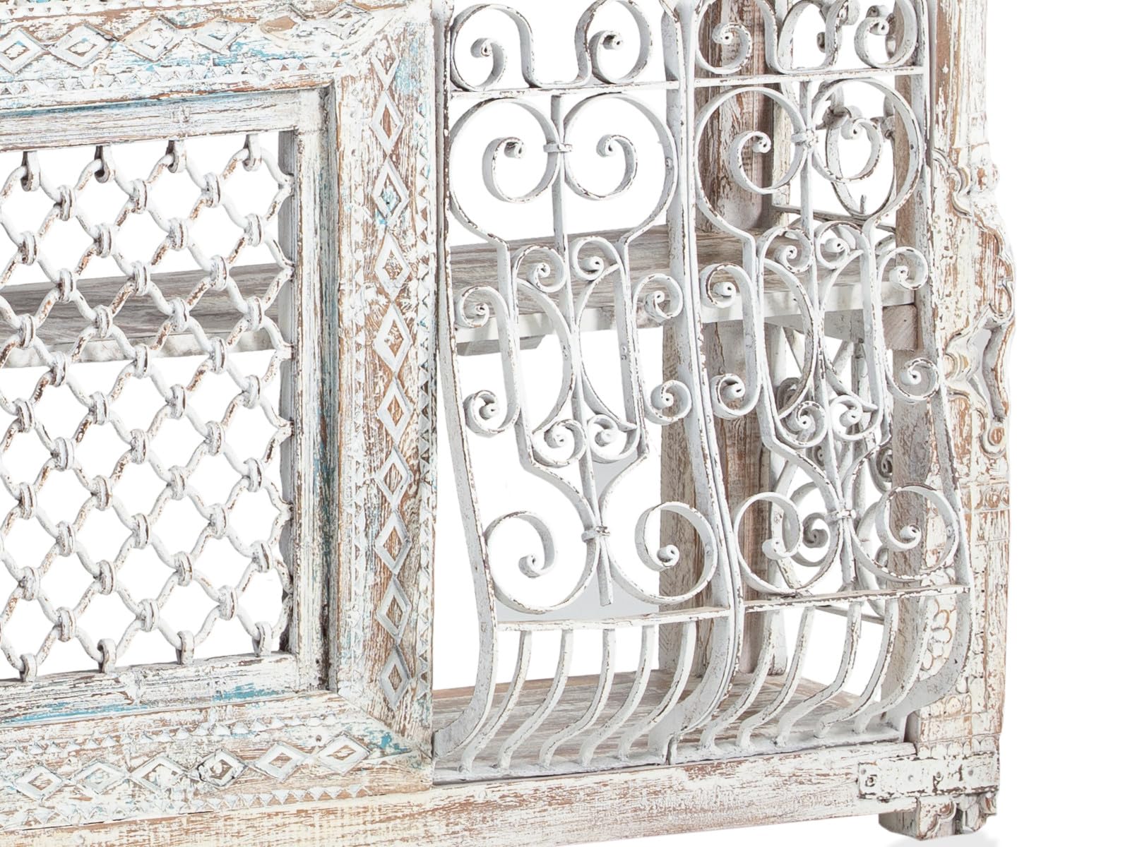 Jali Wooden Console, Wrought Iron Panel 
