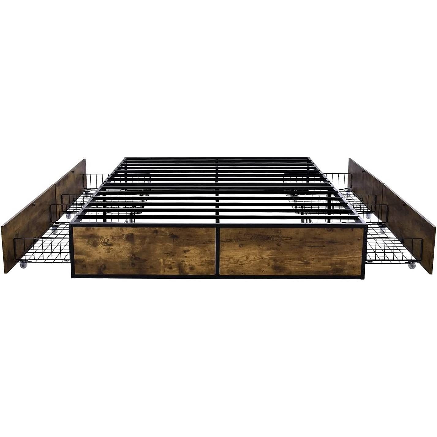 Full Metal Wood Platform Bed Frame with 4 Storage Drawers - 600 lbs Max Weight - Free Shipping