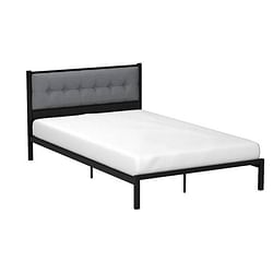 Full Metal Platform Bed Frame with Gray Button Tufted Upholstered Headboard - Free Shipping