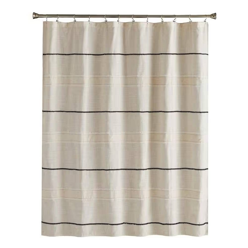 72-inch Polyester/Linen Fabric Shower Curtain in Beige with Black Stripes - Free Shipping 