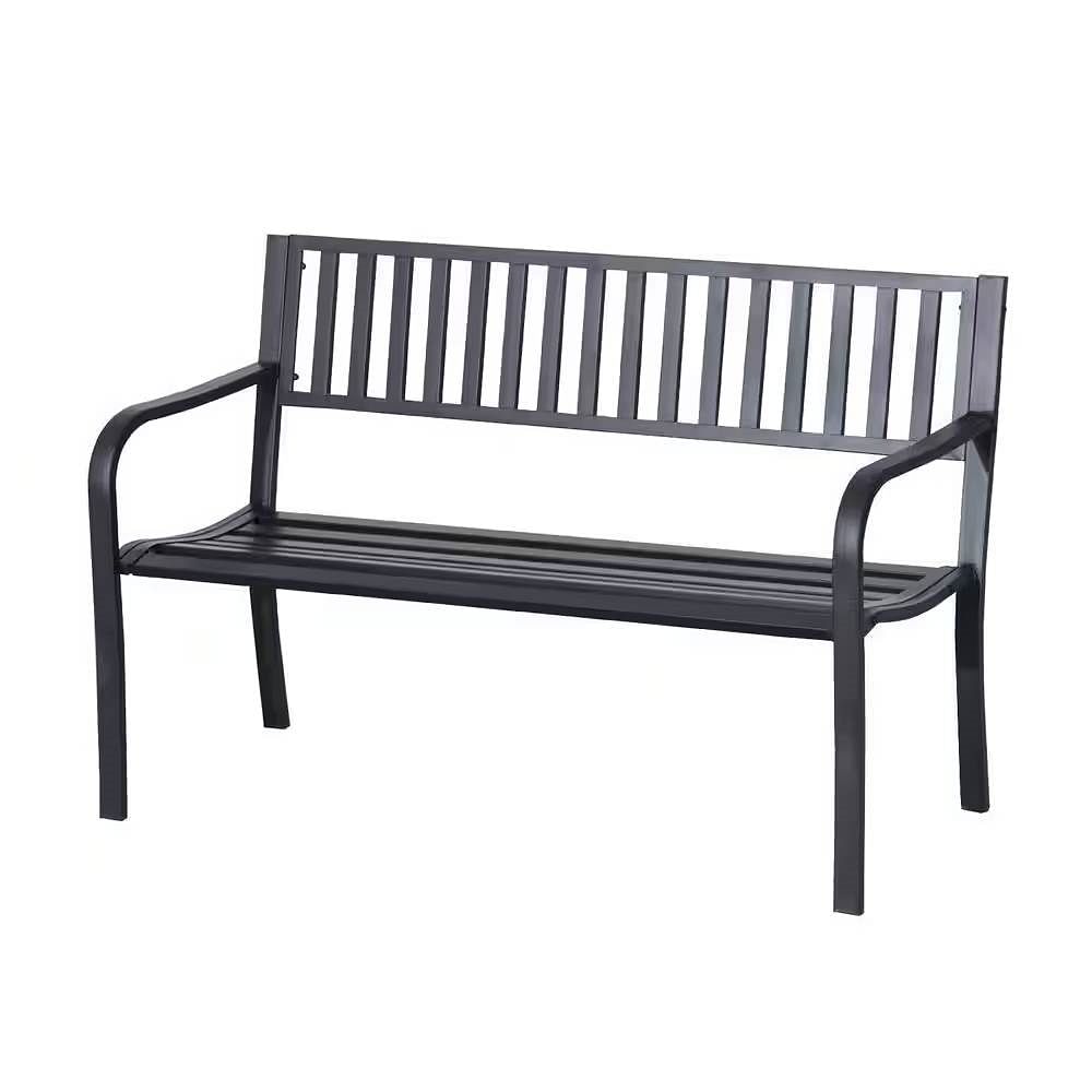 Outdoor Black Metal Garden Bench with 550 lb Max Weight Capacity - Free Shipping 