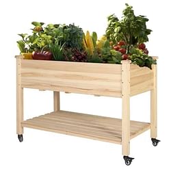 Outdoor Wood Raised Garden Bed Planter Box Cart on Wheels 46-inch x 22-inch - Free Shipping 
