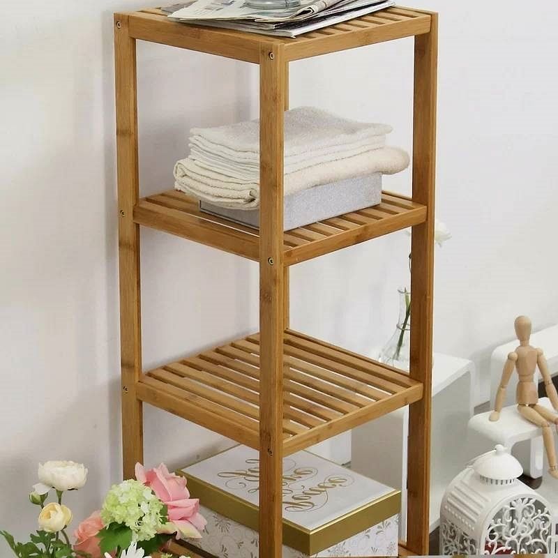 Solid Wood 4-Tier Bathroom Storage Shelving Unit - Free Shipping