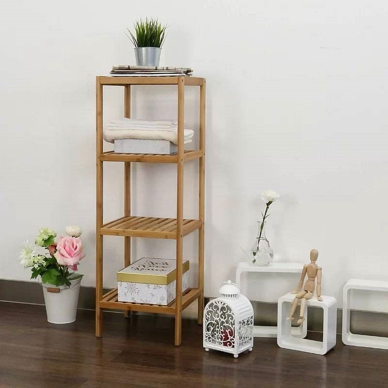 Solid Wood 4-Tier Bathroom Storage Shelving Unit - Free Shipping