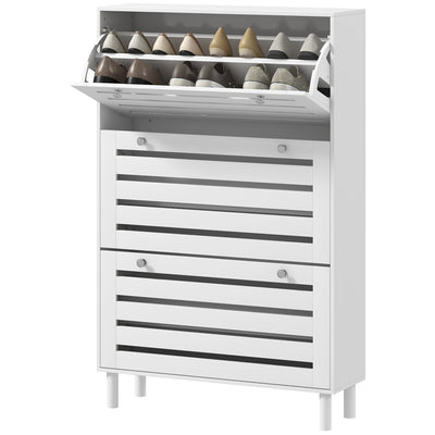 HOMCOM Narrow Shoe Storage Cabinet, 3 Flip Drawers, Adjustable Shelves, 24 Pairs Capacity, White 