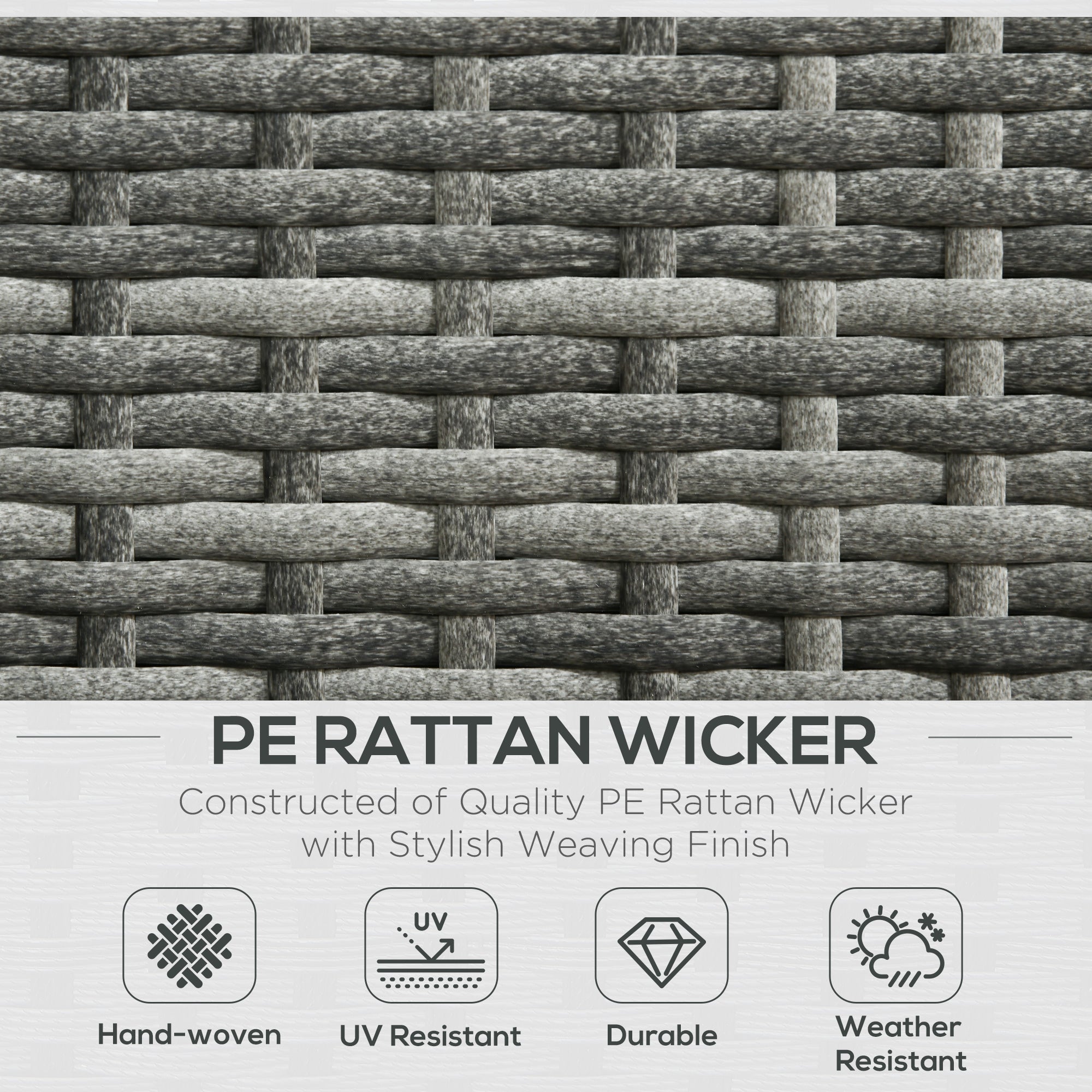 Outsunny 3-Piece Rattan Wicker Patio Set, Grey Cushioned Outdoor Conversation Furniture with Loveseats, Coffee Table 