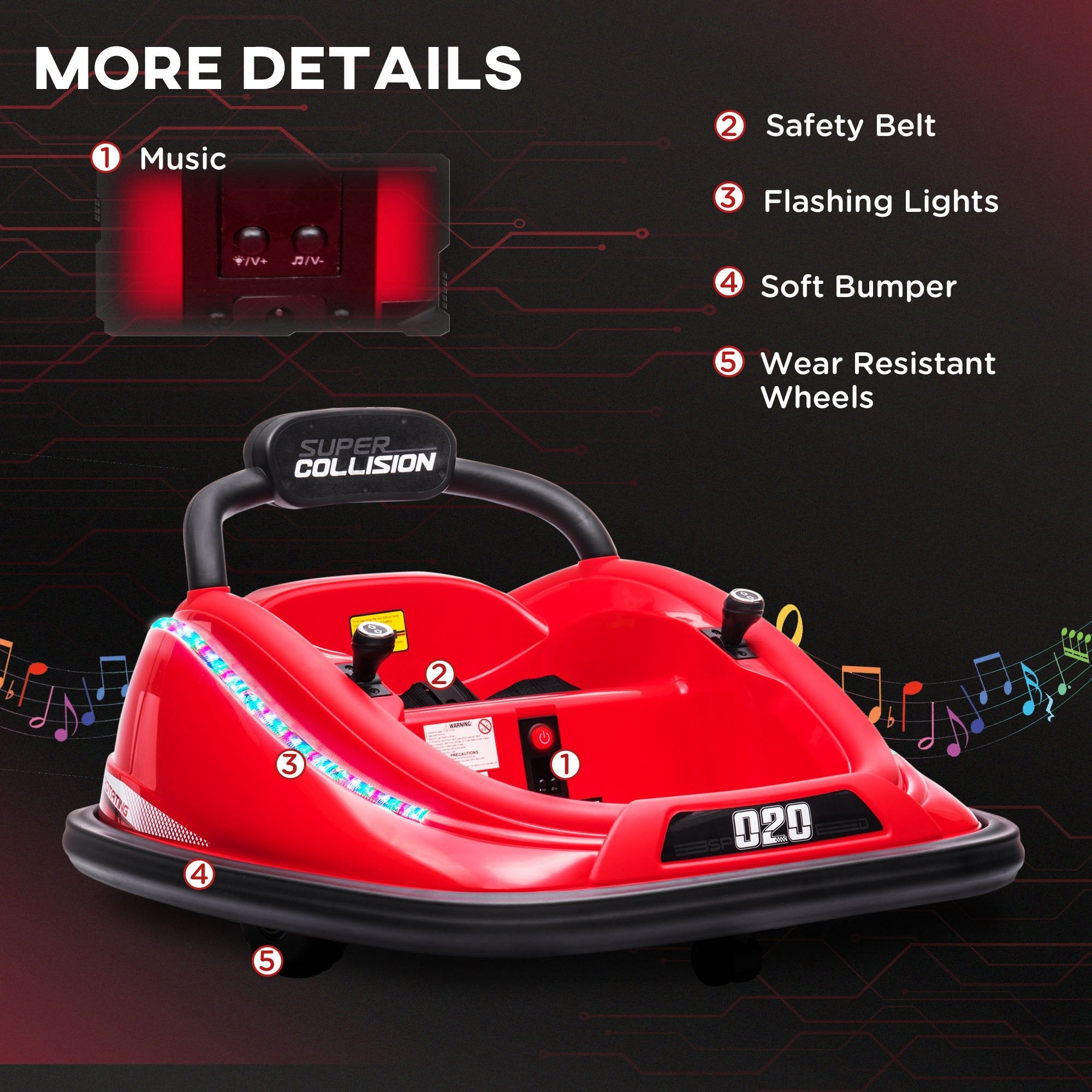 Aosom 12V Kids Bumper Car: 360° Rotation, Twin Motor, Remote Control, Red 