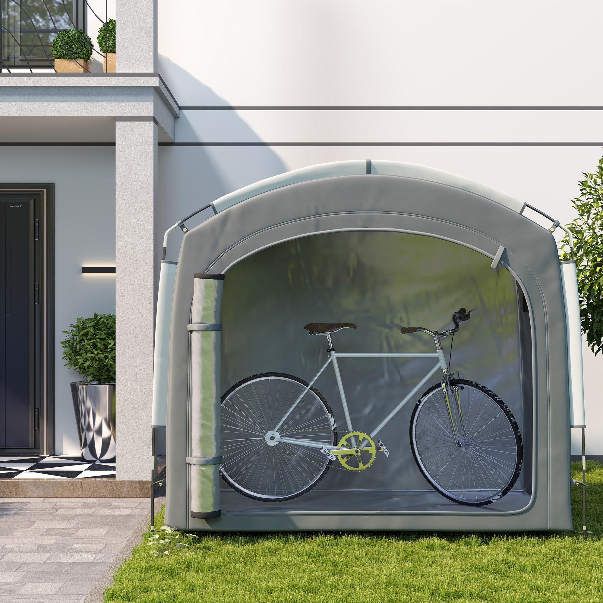 Outsunny Bike Storage Shed Tent, Portable and Waterproof with 210D Oxford Fabric and Carry Bag for 3-4 Bicycles, Dark Grey 