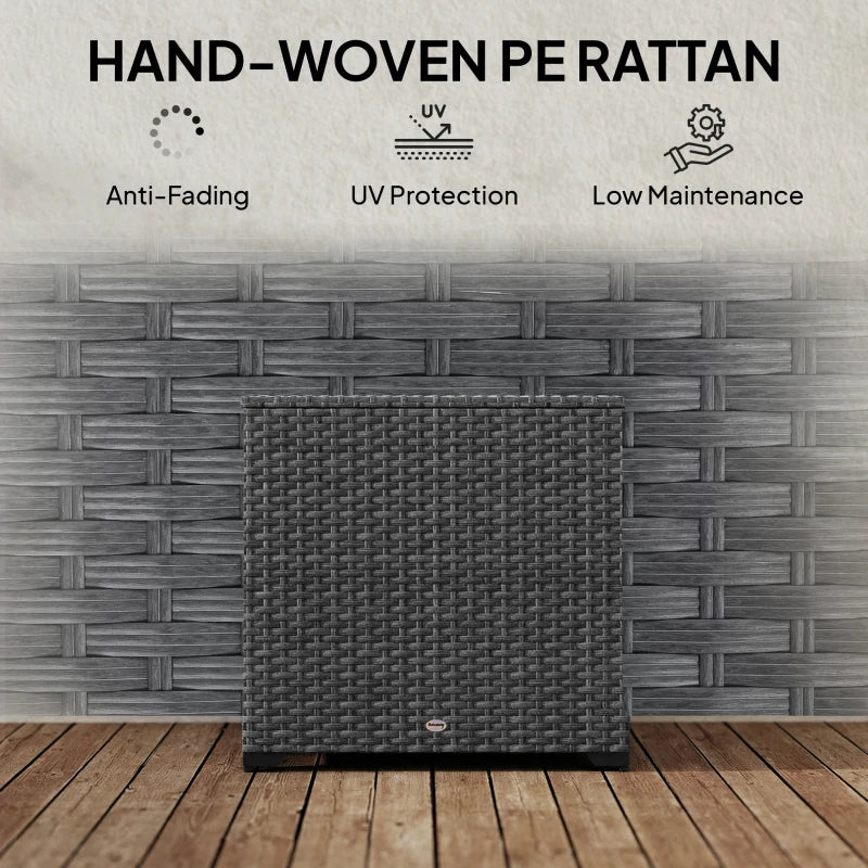 67 Gallon Rattan Deck Box, Wicker Outdoor Storage Box with Waterproof Zippered Liner, Safe Pneumatic Rod, Grey