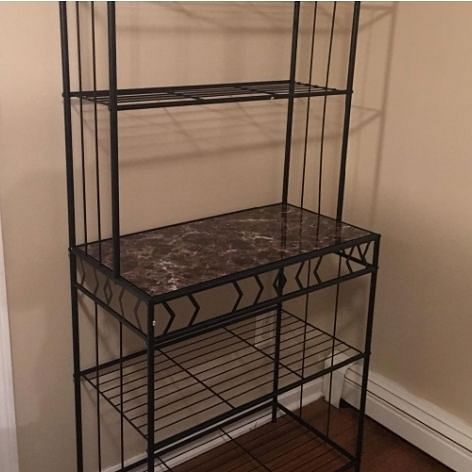 Kitchen Bakers Rack in Black Metal with Marble Finish Top - Free Shipping 