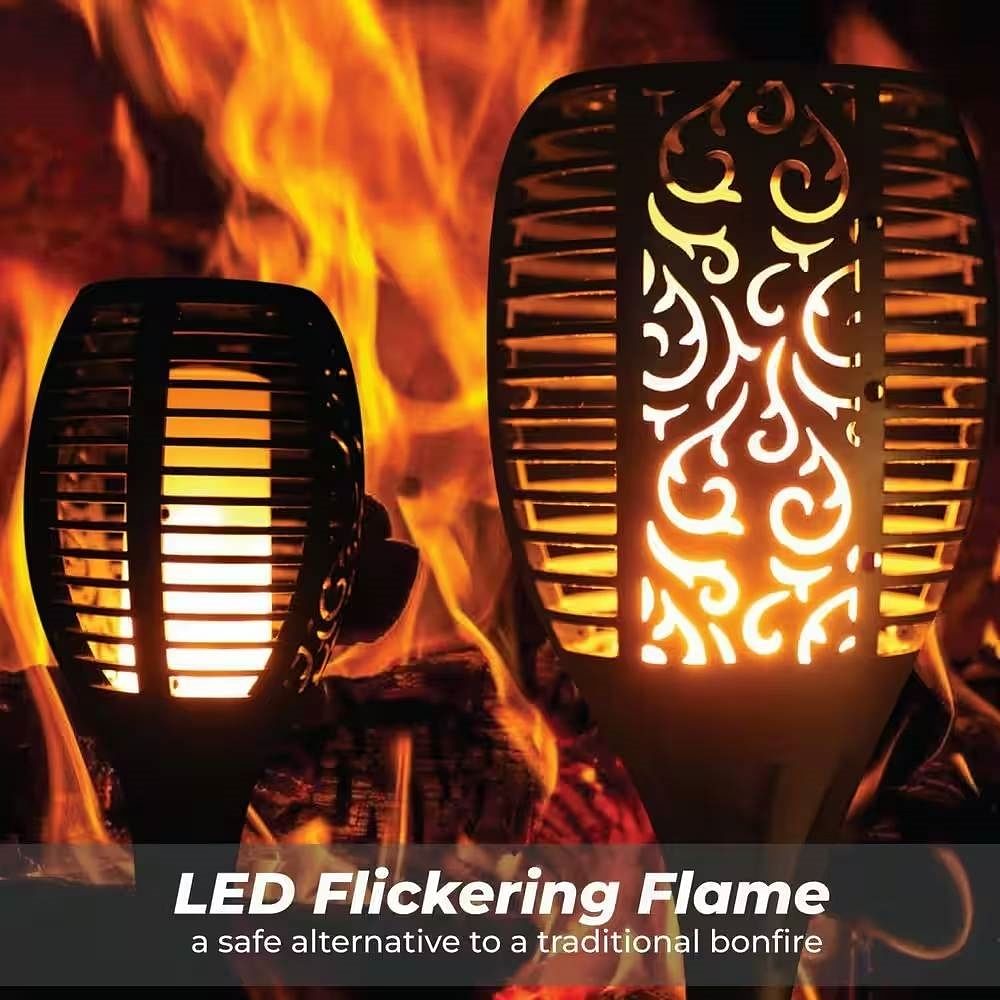 Set of 4 - Outdoor Solar Lights LED Tiki Torch Polynesian Style Path Lighting - Free Shipping 