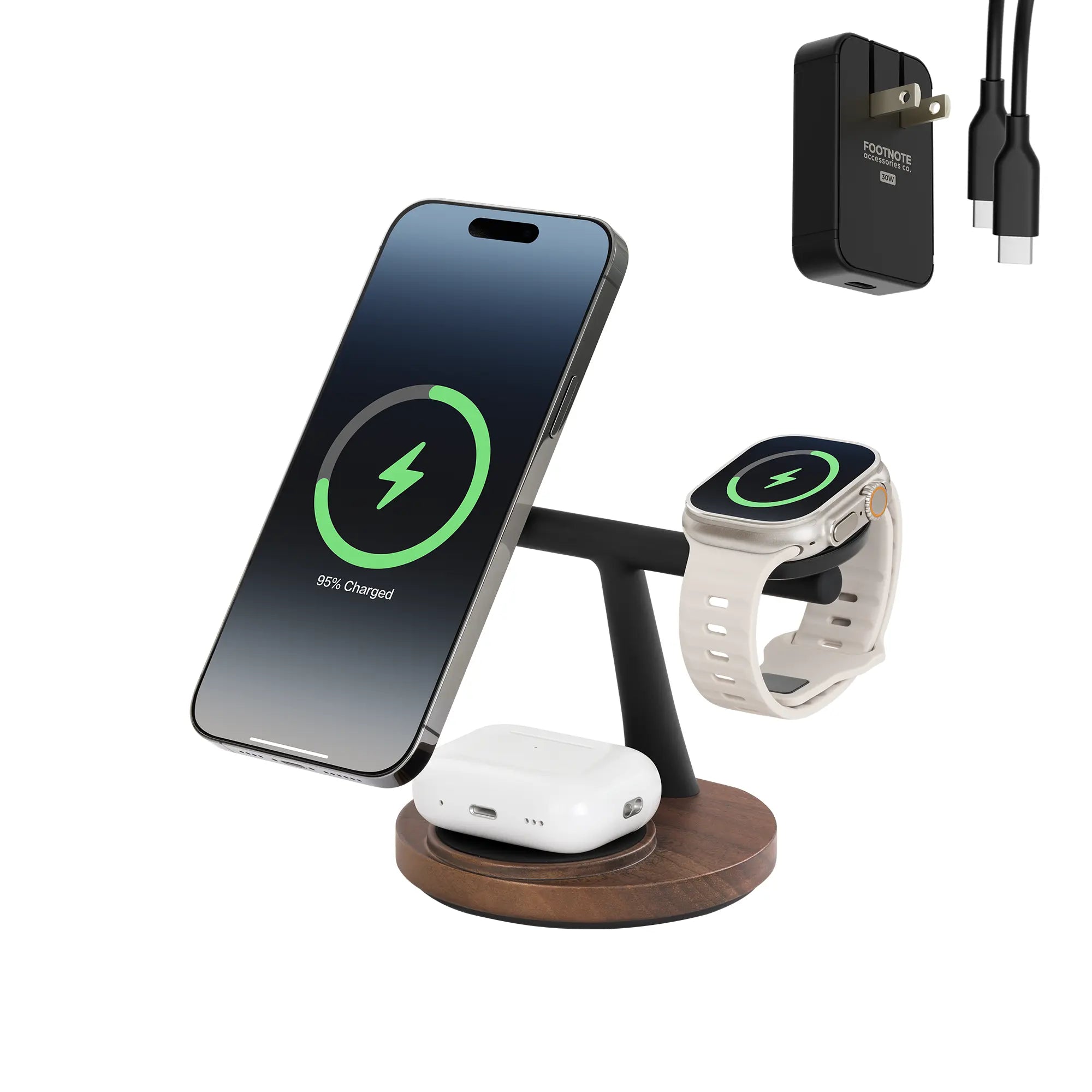 ZenStand 3-in-1 Genuine Wood Wireless Charger (MagSafe Compatible)