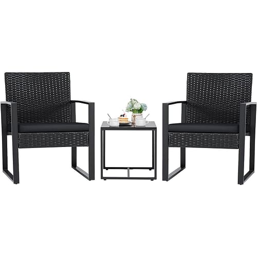 Outdoor 3-Piece Patio Furniture Set with 2 Black Patio Chairs and 1 Side Table - Free Shipping 