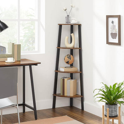 Narrow 3-Shelf Corner Shelving Unit Plant Stand Bookcase in Brown Black Wood - Free Shipping 