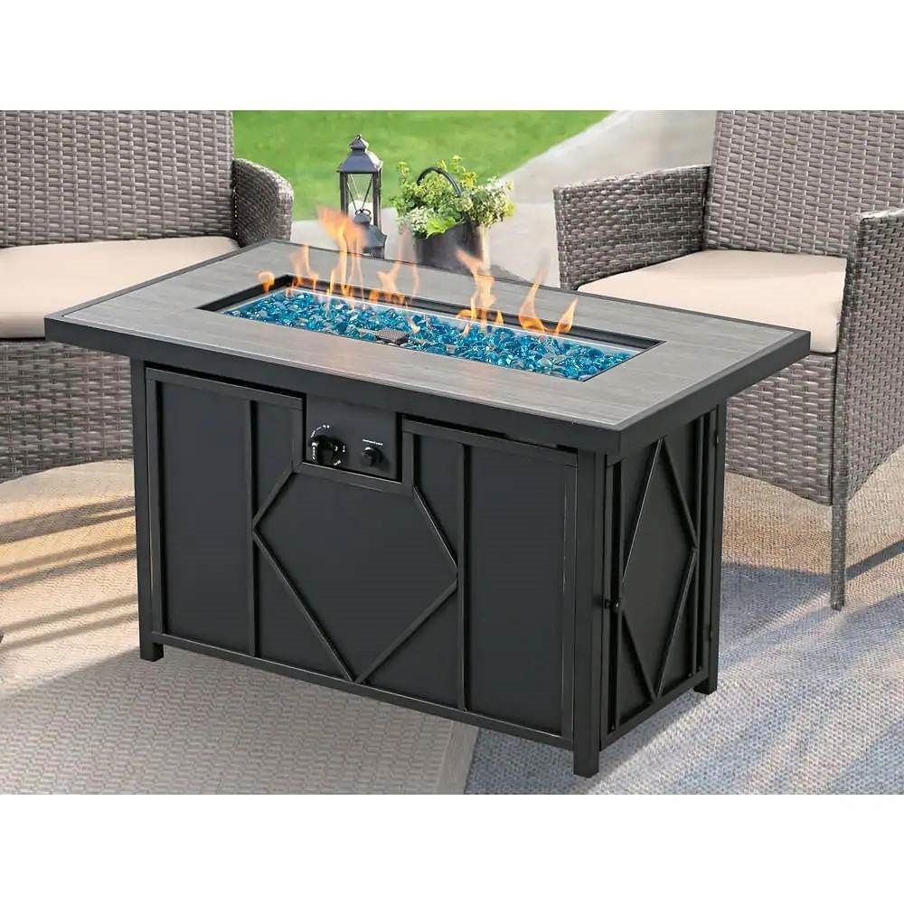 42-inch Outdoor Propane Gas Fire Pit Patio Table with Blue Fire Glass - Free Shipping 